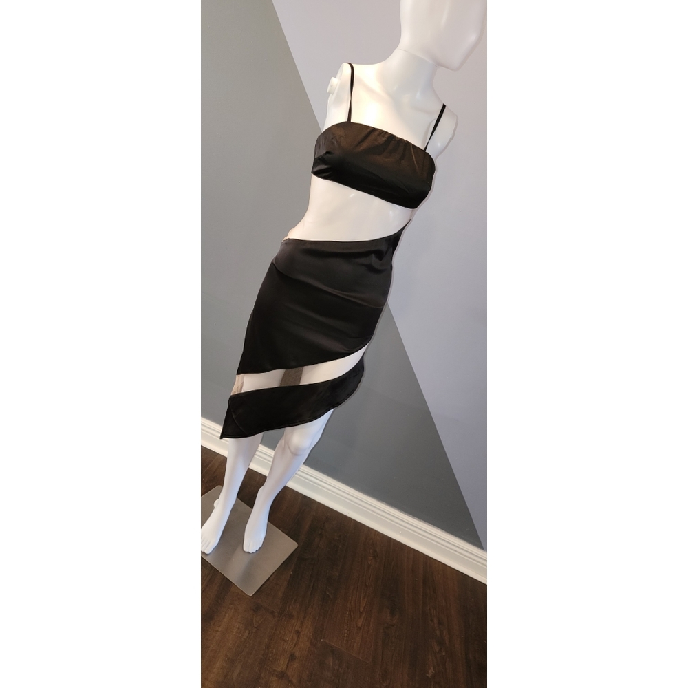 Womens satin and sheer asymmetrical dress
